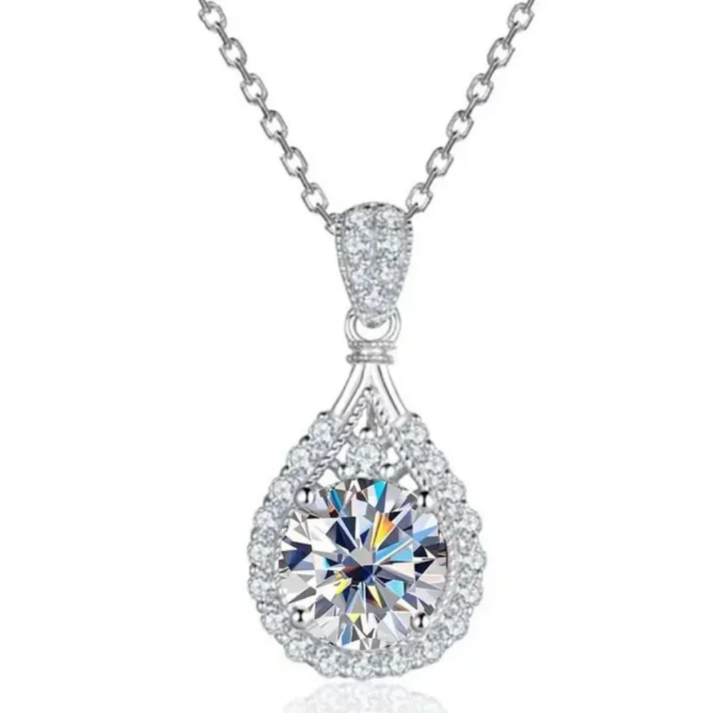 Certified 5ct. t.w. Moissanite Diamond Teardrop Halo Necklace NEW